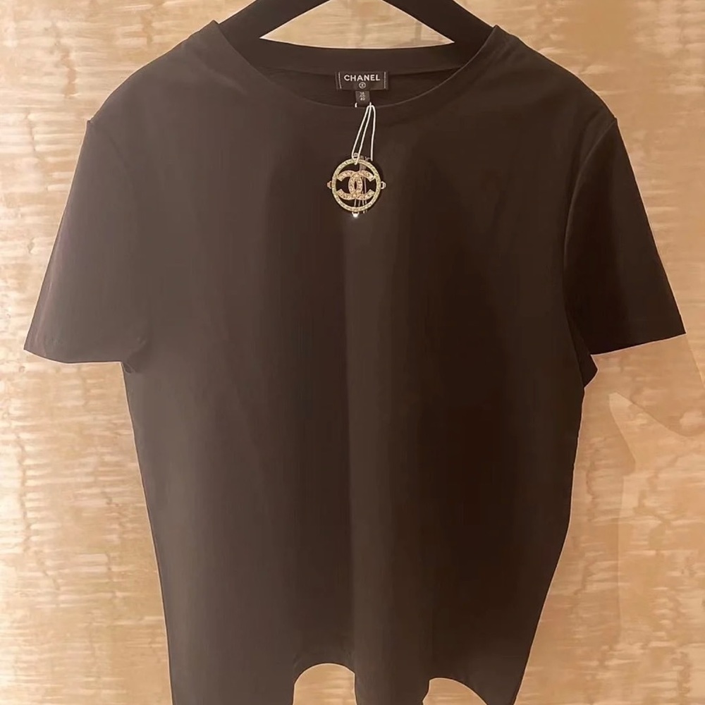 Chanel black tee 2021Ss pre-owned 38/40